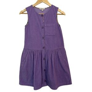 Mini Boden Button Pinafore Dress Corduroy Girls 11-12 Purple Pockets
